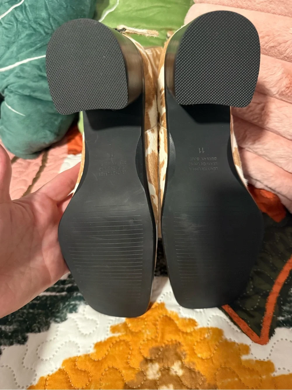 Intentionally Blank Cow Print Tan & White Ankle Boots size 11